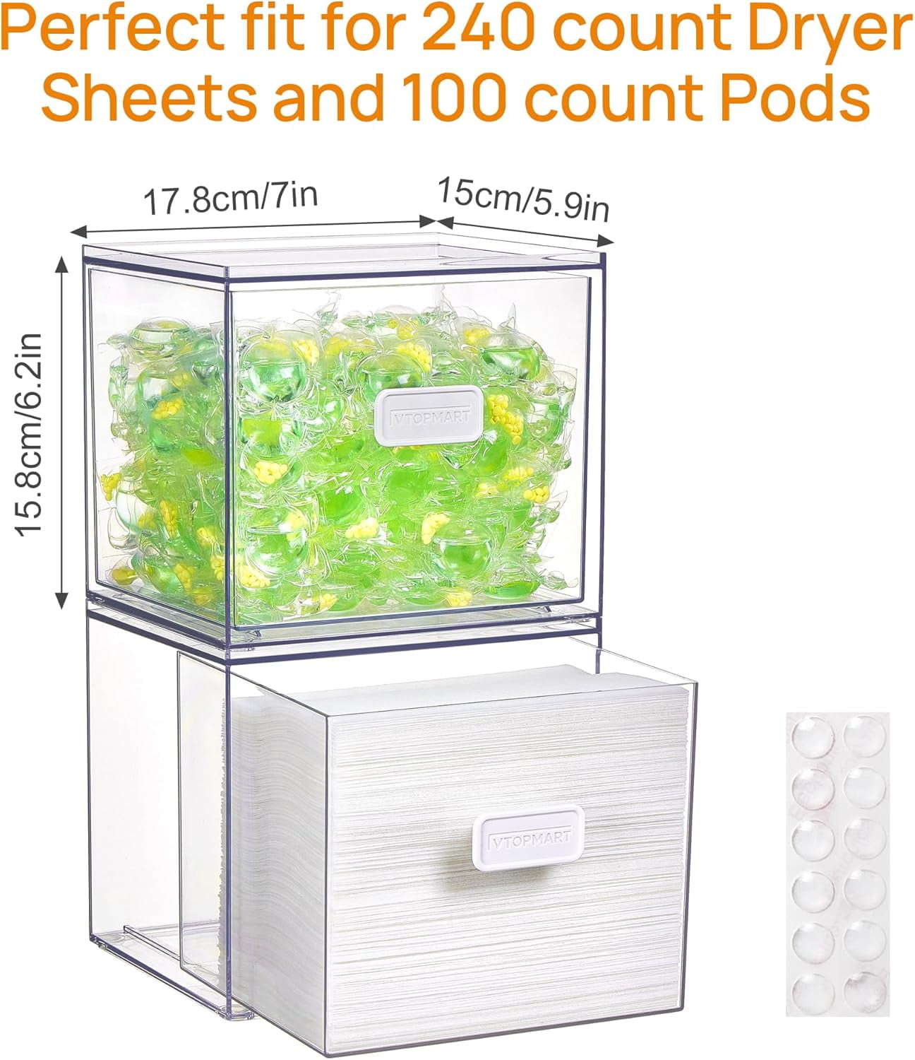 2 Pack Dryer Sheet Holder and Laundry Pods Container,Clear Stackable Storage Drawers for Washing Powder, Scent Booster Beads, Color Catchers & Wool Bs, Ideal for Laundry Room Organization