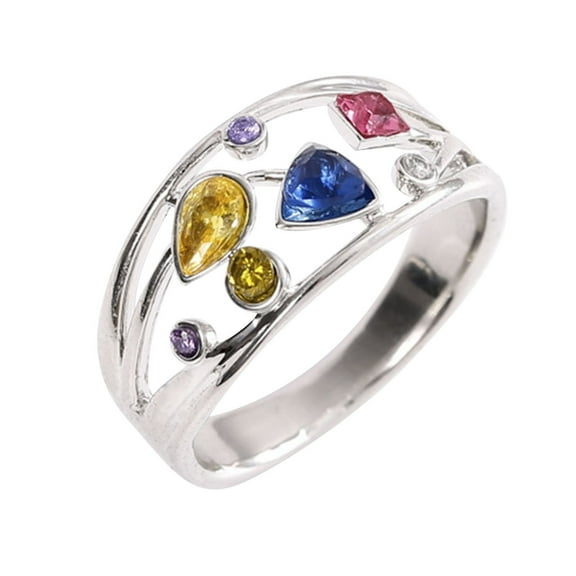 Guodhu Silver Womens Rings Colorful Cubic Zirconia Ring Vintage Birthstones Rings for Women Personalized Mothers Ring for Mom Wife Grandmother