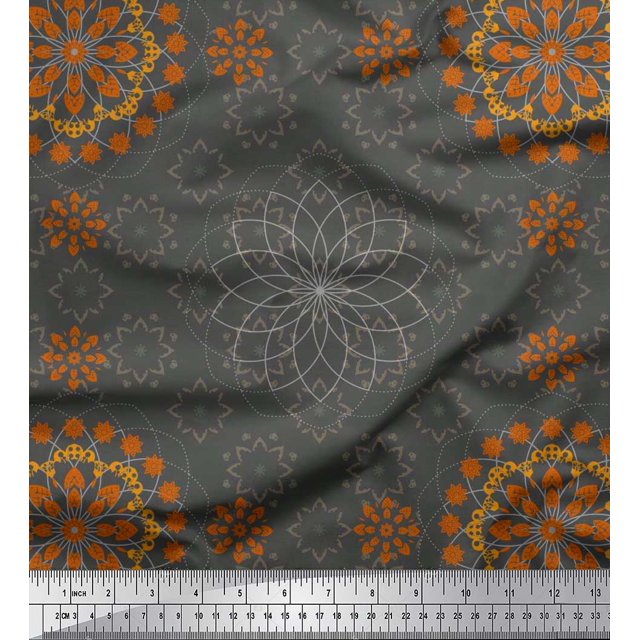 Soimoi Silk Fabric Mandala Decorative Decor Fabric Printed Yard 42 Inch Wide