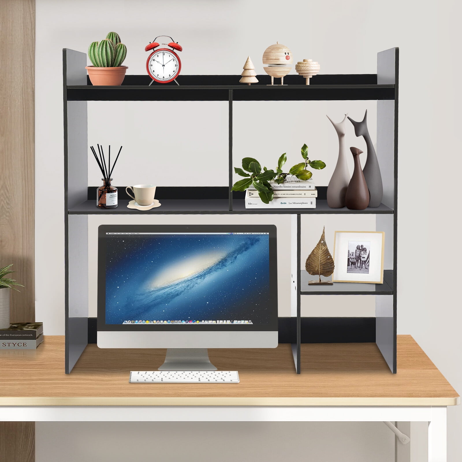 35.4" Desktop Organizer Shelf Desk Hutch for Computer Desk 3 Tier Desk Shelf Multifunctional Freestanding Storage Rack Display Shelf for Home Office