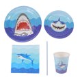 thumbnail image 1 of EeaseCA 69Pcs Shark Theme One-off Tableware Set Creative Delicate Cutlery Set for Party 8Pcs 7 inches Plates 8Pcs 9 inches Plates 8Pcs Paper Cups 20Pcs Paper 25Pcs Straws, 1 of 7