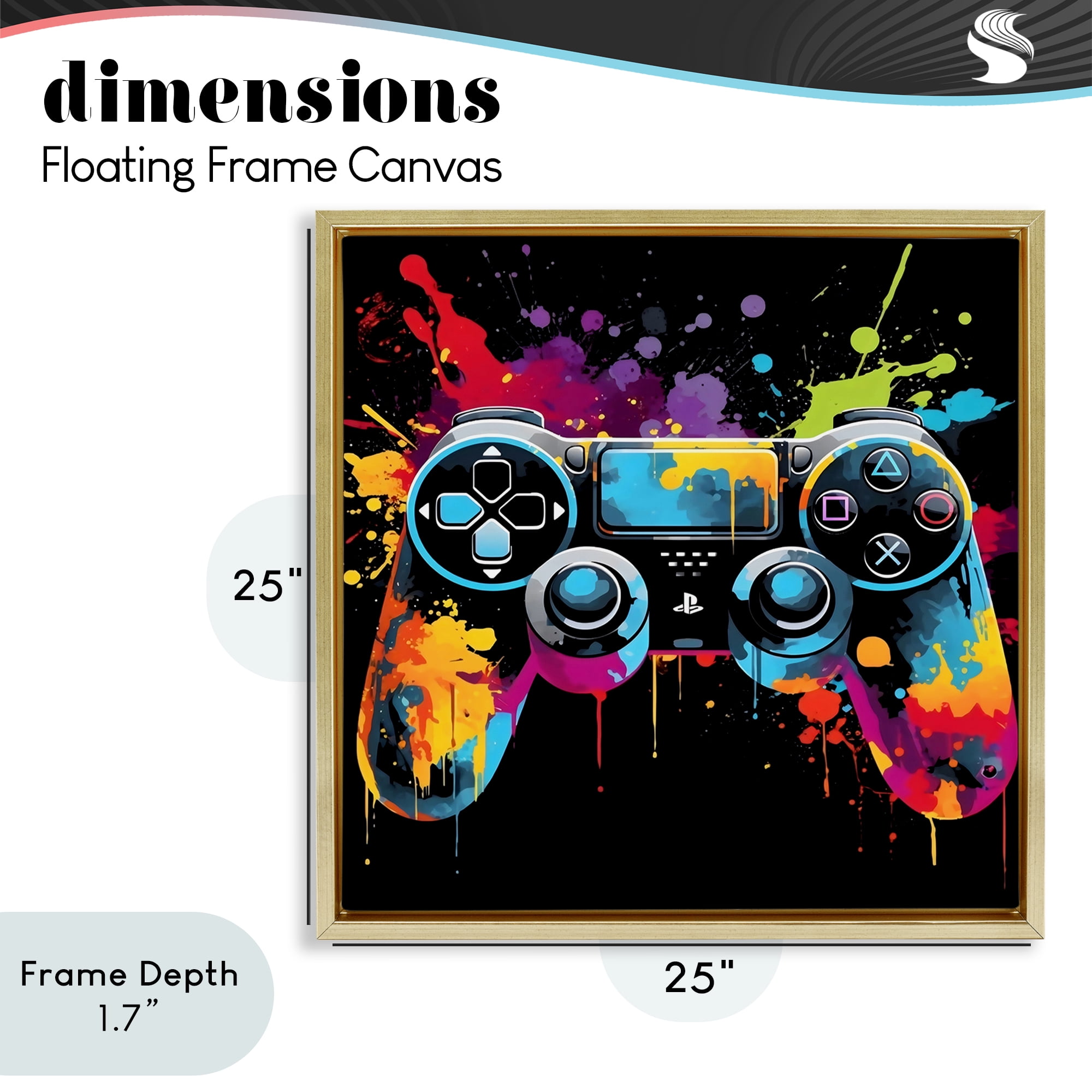Stupell Industries Paint Splash Game Controller Gold Framed Floater Canvas Wall Art, design by Creative Studio