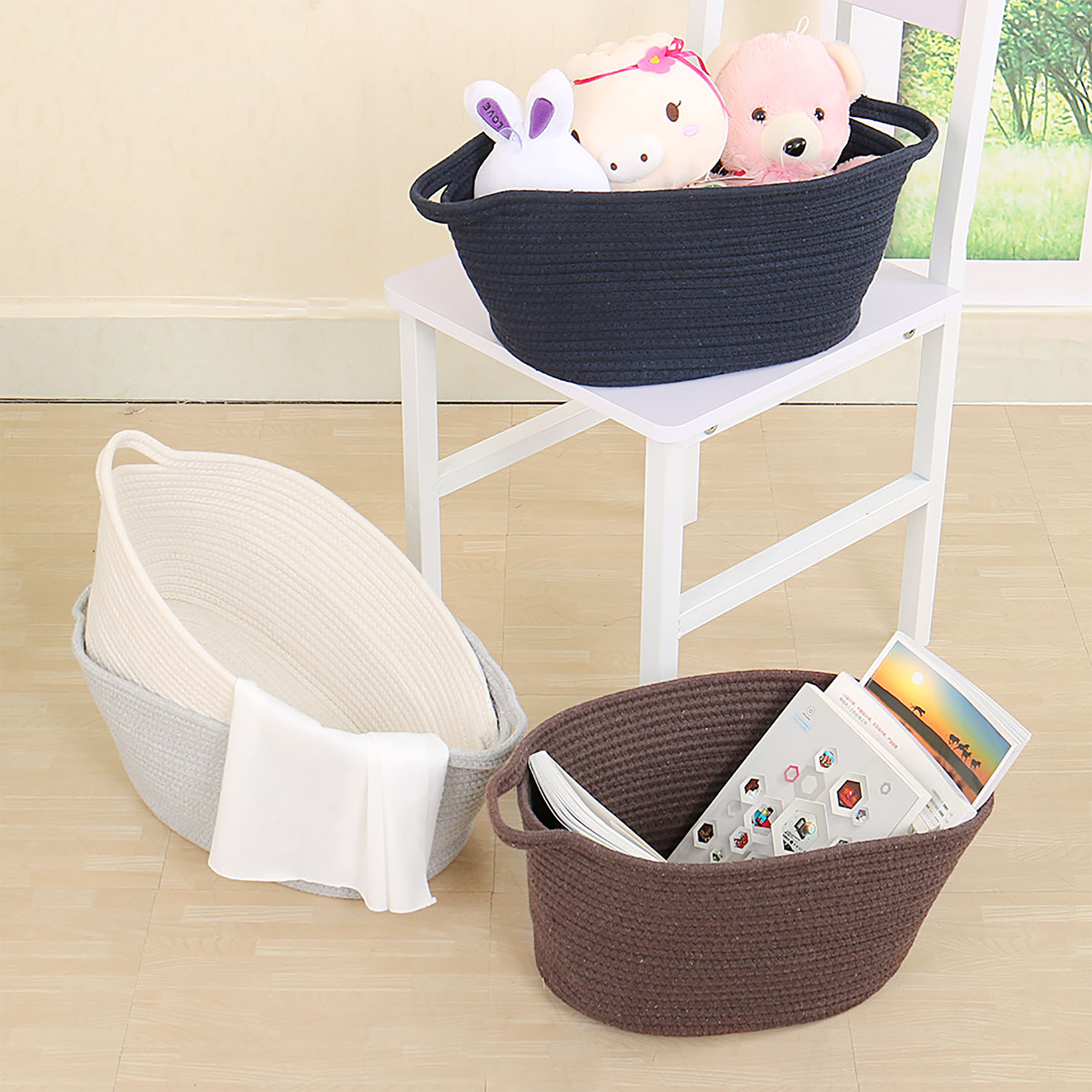 Cotton Rope Storage Bin Basket Clothes Laundry Box Container Organizer