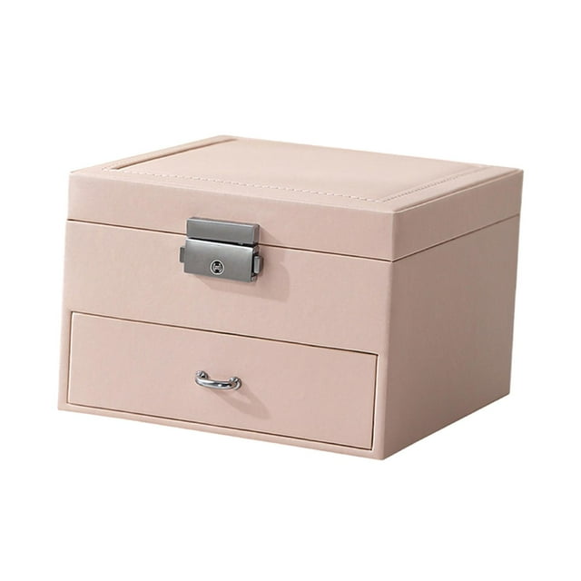 Joyero Yinane Organizador de joyas de Doble capa de Cuero PU rosa