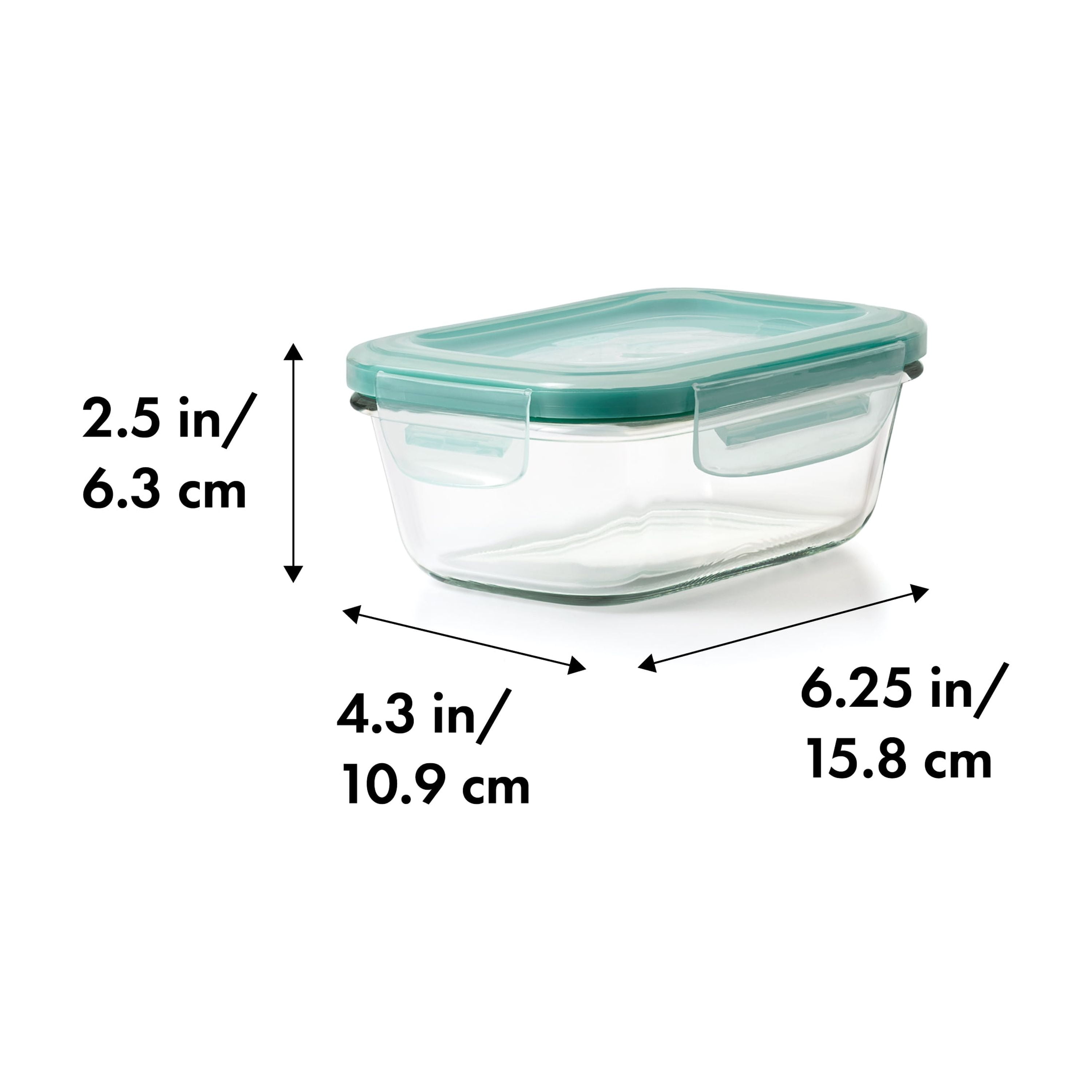 OXO Smart Seal 1.6-Cup Rectangle Glass Food Storage Container, Teal