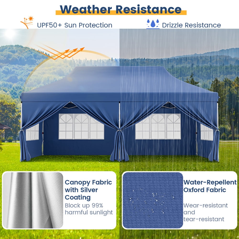 Aimee Lii 10 x 20 FT Pop up Canopy with 6 Sidewalls and Windows and Carrying Bag for Party Wedding Picnic, Canopy Gazebo for BBQ Events, Blue Aimee Lii 10 x 20 FT Pop up Canopy with 6 Sidewalls and Windows and Carrying Bag for Party Wedding Picnic, Canopy Gazebo for BBQ Events, Blue
