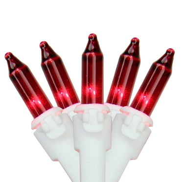 Set of 50 Red Mini Christmas Lights 2.5" Spacing - White Wire