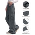 thumbnail image 4 of Owordtank Womens Cargo Pants High Waist Baggy Relaxed Fit Trousers with Pockets Loose Jogger Goth Grunge Y2K Clothes, 4 of 5