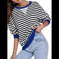 thumbnail image 3 of Sudaderas A Rayas para Mujer, Camisetas de Larga con Cuello Redondo de Gran Tamaño, Jersey Y2K, Ropa de Moda de Otoño Azul L, 3 of 9