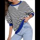 thumbnail image 3 of Sudaderas A Rayas para Mujer, Camisetas de Larga con Cuello Redondo de Gran Tamaño, Jersey Y2K, Ropa de Moda de Otoño Azul L, 3 of 9