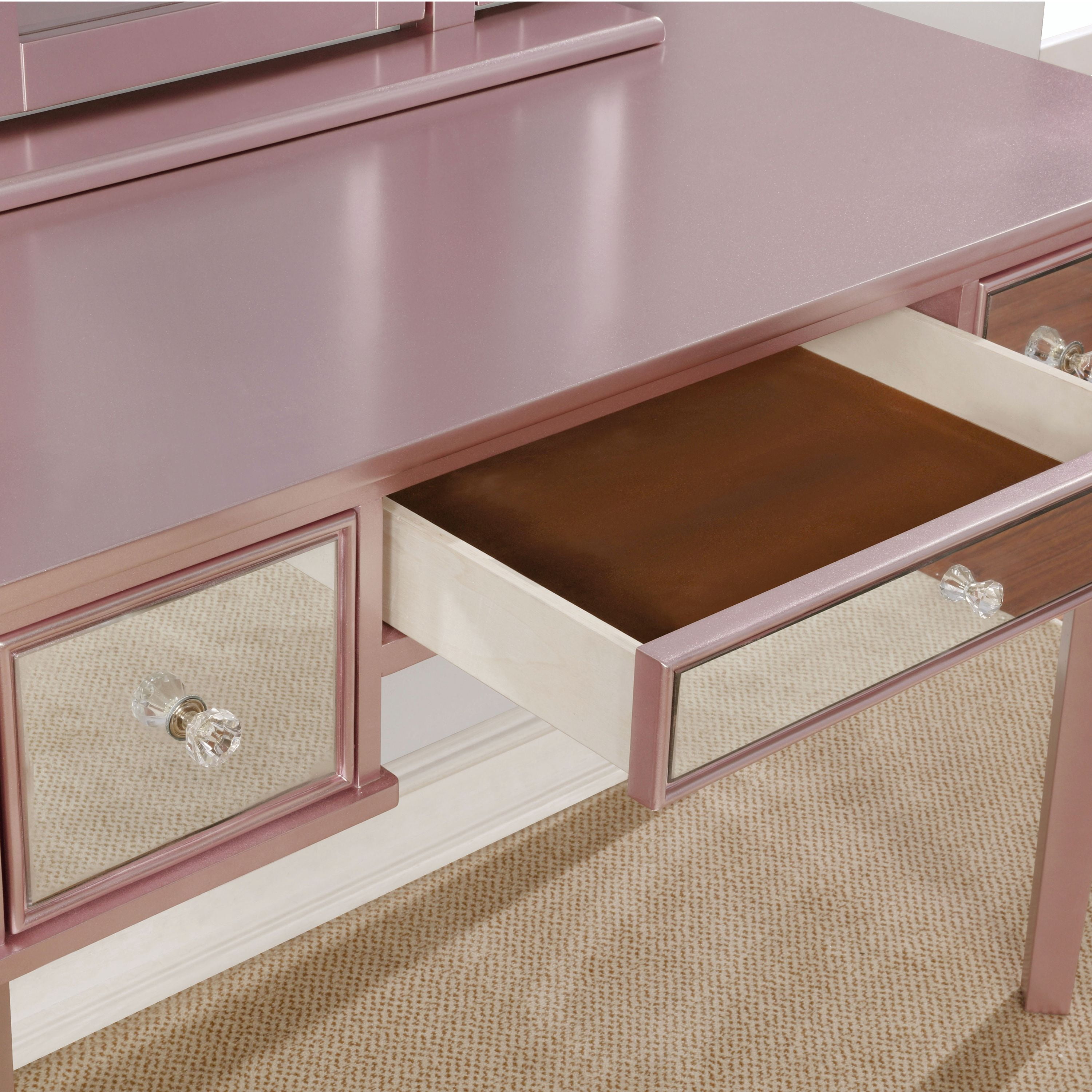 Furniture of America Lina Contemporary 3-Piece Vanity Set, Rose Gold