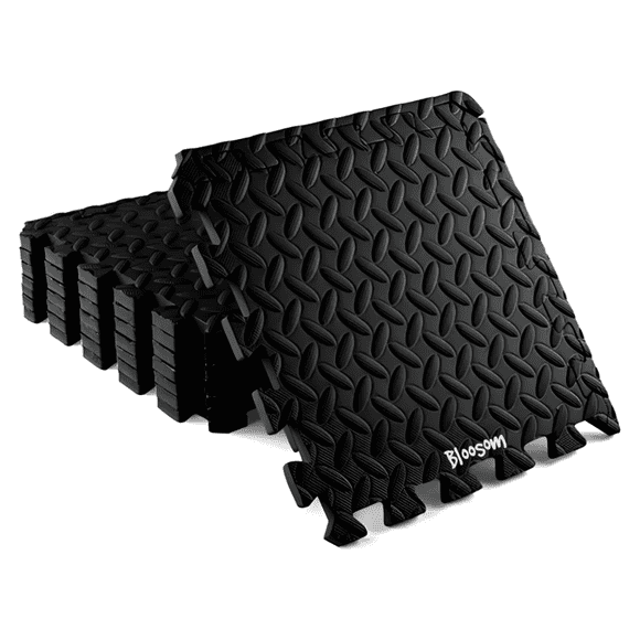 Kit Piso De Neopreno Bloosom Texturizada Resistente Gym Y Otros 4 Pzas Negro