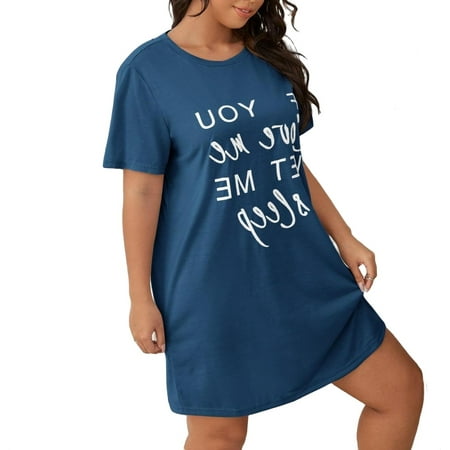 

Casual Round Neck Sleepshirts Short Sleeve Navy Blue Plus Size Nightgowns & Sleepshirts (Women s)