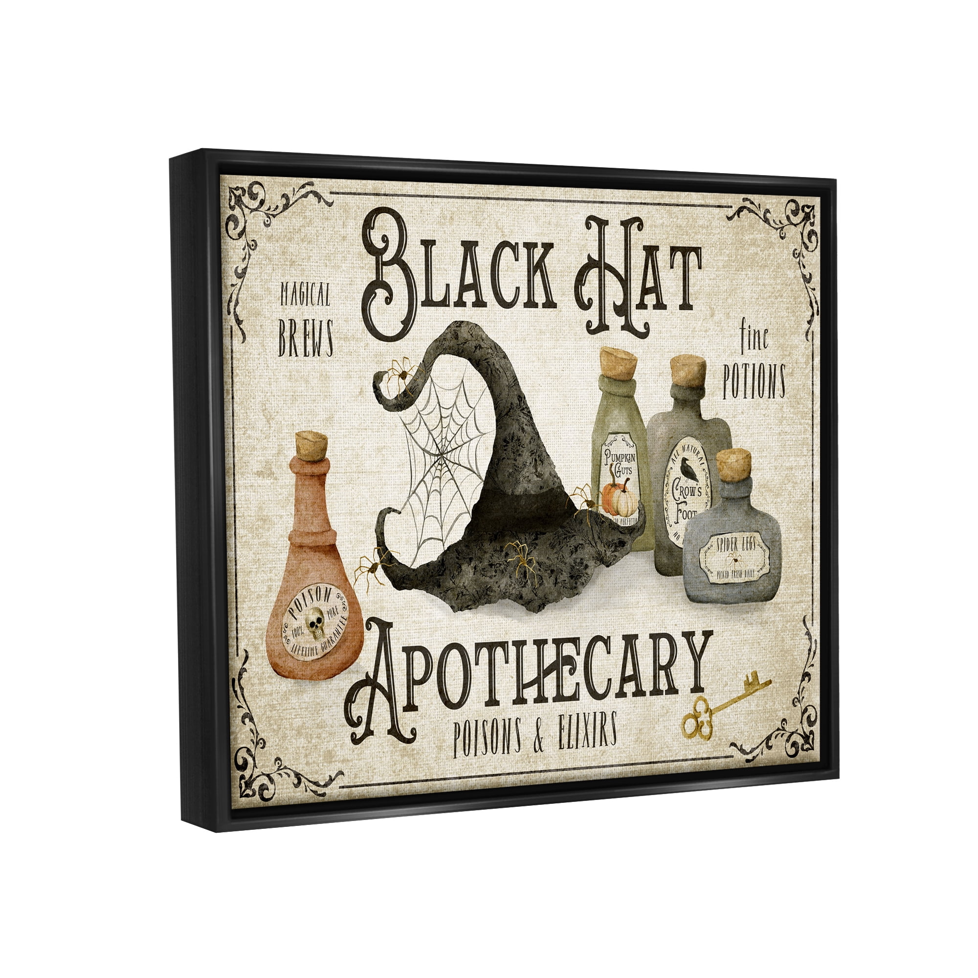 Stupell Industries Black Hat Apothecary Potions Holiday Painting Black Floater Framed Canvas Art Print Wall Art, 21 x 17