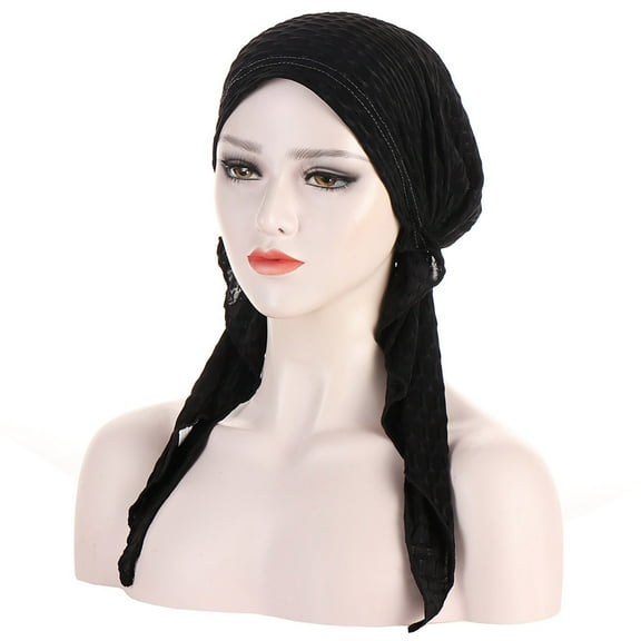 Caywon Women's Solid Color Head spring summer Fashion With shawl Foldable Women Knit Ladies Breathable Sunshade Headband(Black,One Size)