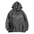 thumbnail image 3 of Baqcunre Women's Women's"C'Est La Vie Paris" Letter-Printed Hooded Pocket Hoodie with Drawstring Comfy Hoodie Womens Hoodies Graphic Hoodie Womens Sweatshirt Dark Gray S, 3 of 4