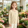 thumbnail image 2 of Ruyang Kids Girls Sweater Long Sleeve Button Down Tops Toddler Ribbed Knit Cardigan Fall School Uniform Pullover Pullover, 2 of 7