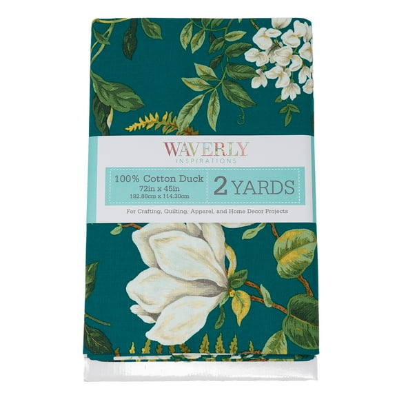 Waverly Inspirations 2 Yard Cut 100% Cotton Duck Print Fabric Jane Floral Teal, 45" Wide for Quilting & Sewing