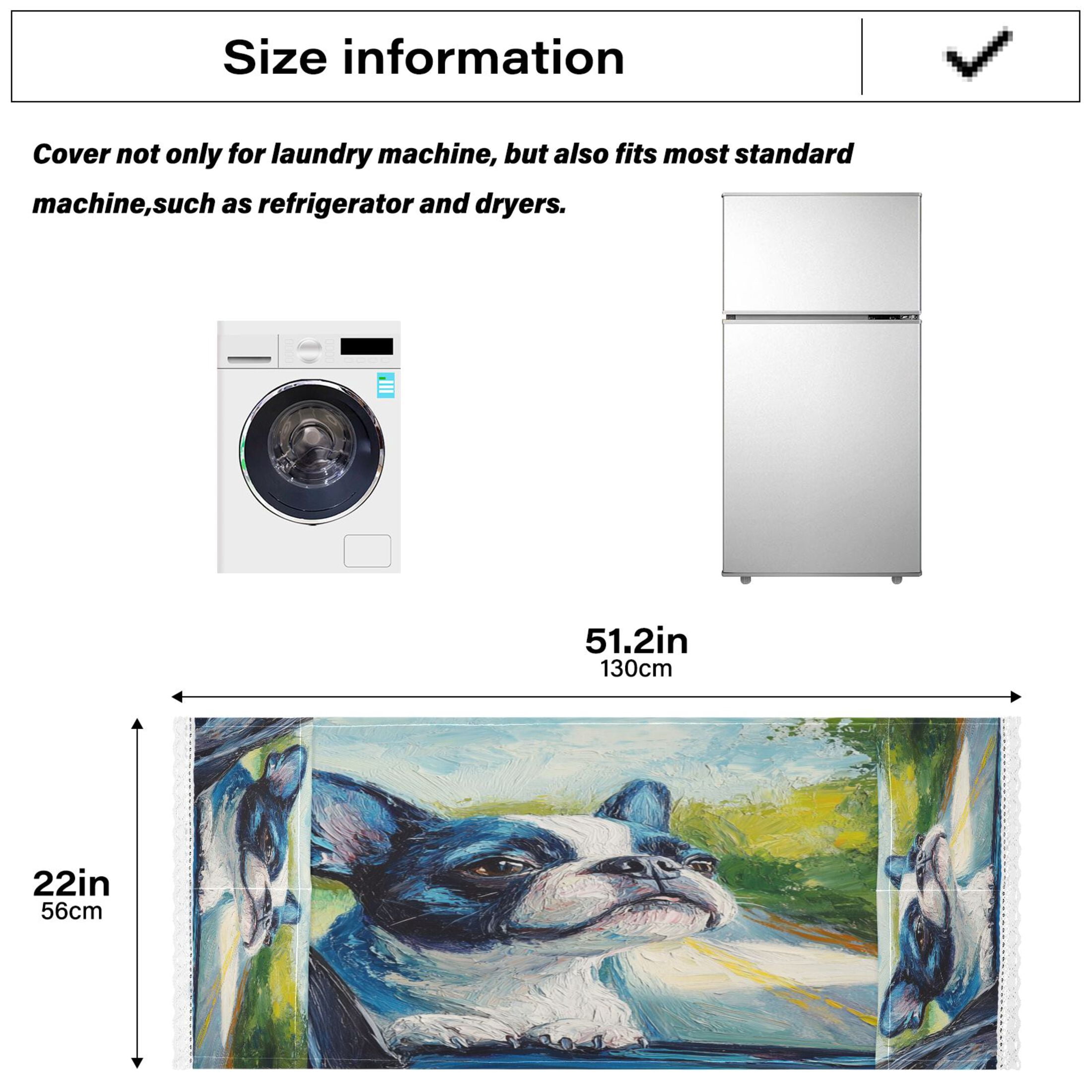 Lovely Boston TerrierWasher and Dryer Covers Dust-Proof and Oil Resistant Fridge Cover with 4 Storage Pockets Washing Machine Top Cover for Laundry Kitchen Home 51.2 x 22 In