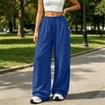 thumbnail image 6 of LEAVINGSUO Womens Wide Leg Sweatpants Fashion Solid Color Loose Elastic Waist Drawstring Strap Cargo Long Pants Blue XXL, 6 of 7