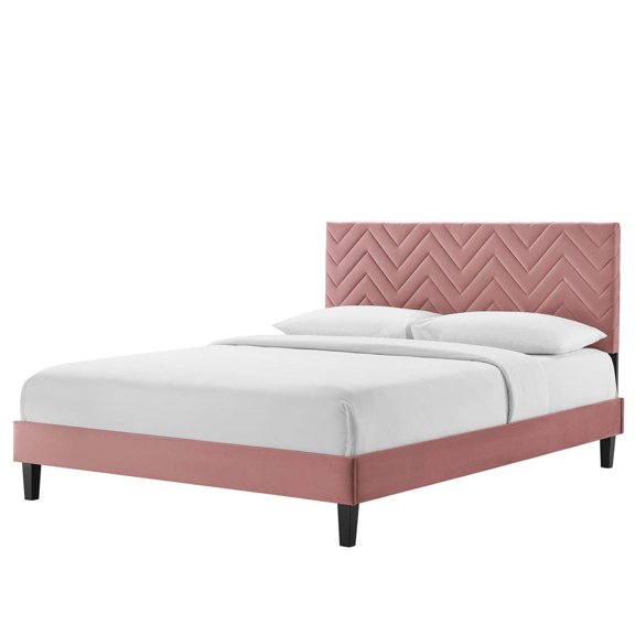 Platform Bed Frame, Tufted, Full Size, Pink, Velvet, Mid Century Bedroom, Modern Contemporary Boutique HB35607