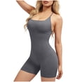 thumbnail image 2 of Women’s Seamless Yoga Jumpsuit One Piece Workout Romper, Backless Criss Cross Spaghetti Strap Bodycon Short Bodysuit for Gym Fitness Running Pilates Dark Gray L, 2 of 7