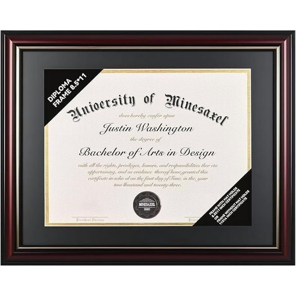Misscom Graduation Diploma Frame 11x14 or 8.5x11,Real Wood Certificate Frame with Mat, Wall & Table Display, Black