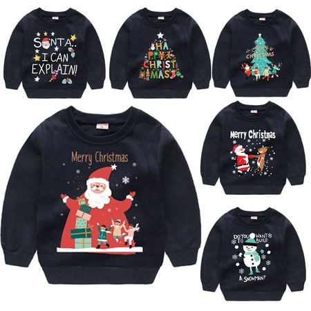 

Godderr Boys Girls Christmas Sweatshirt for Kids Toddler，Spring Fall Long Sleeve Crewneck Sweat Santa Elk Pullover Sweatsuit for 1-6T