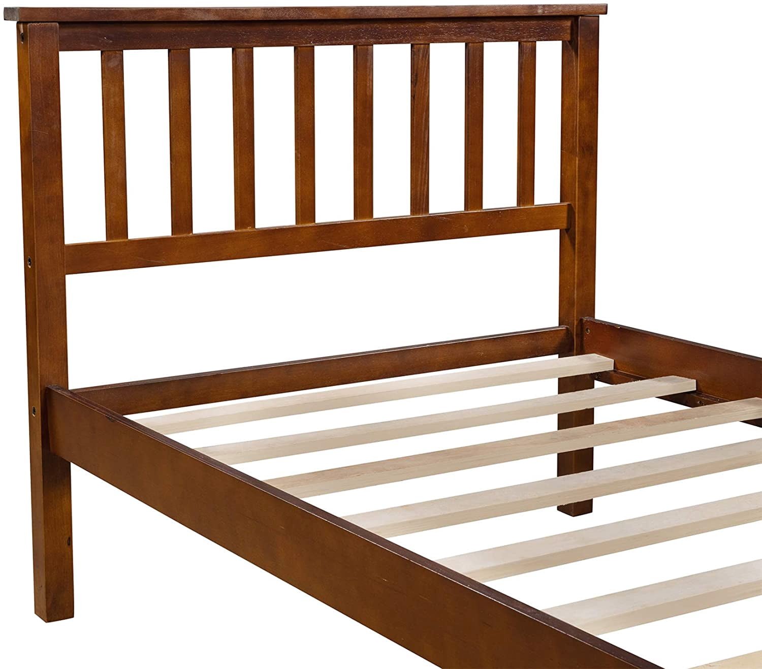 Harper & Bright Designs Twin Bed Frame, Platform Wood Bed Frame with Headboard and Footboard, Walnut