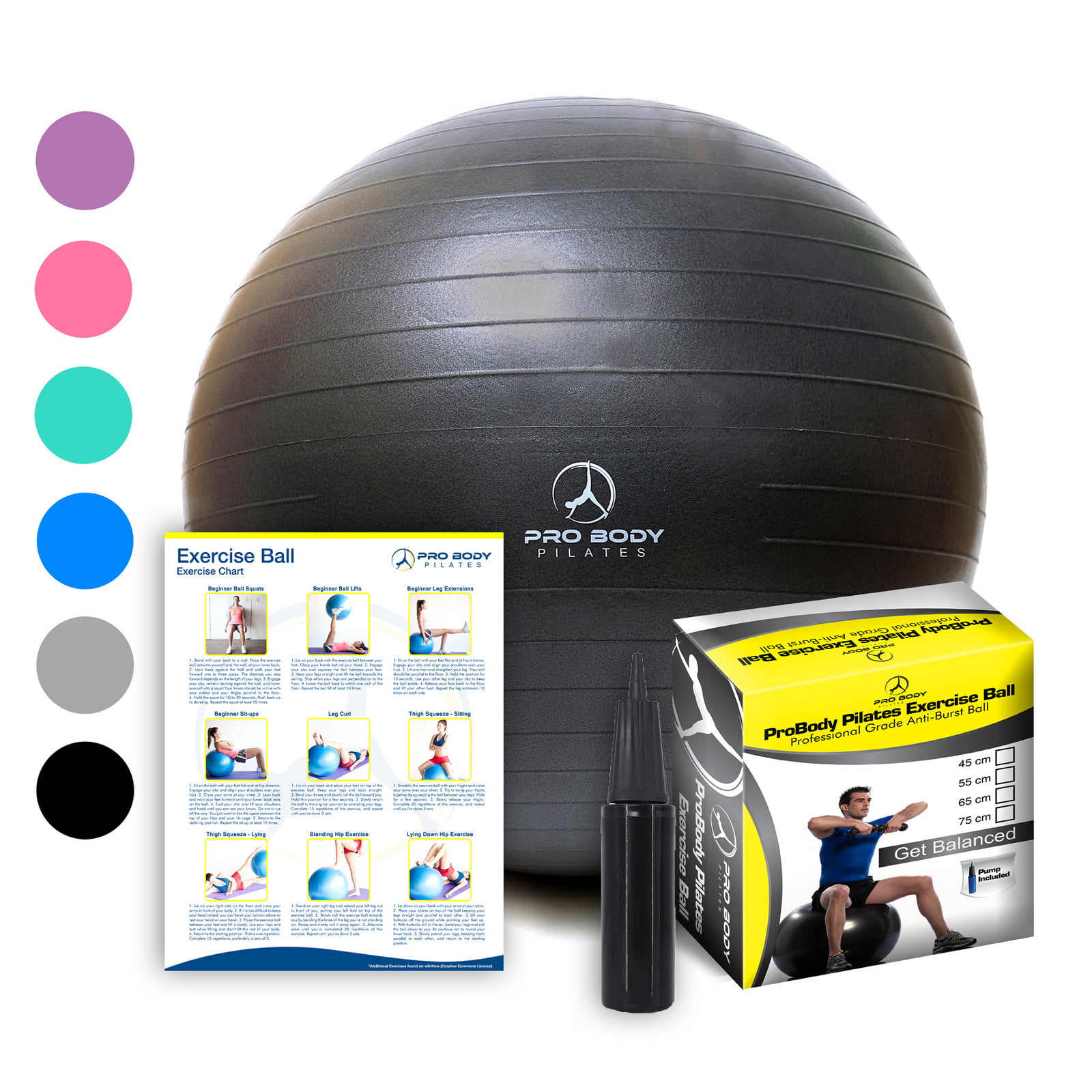 Professional Grade Anti-Burst Yoga Fitness Balance Ball for P... Exercise Ball 