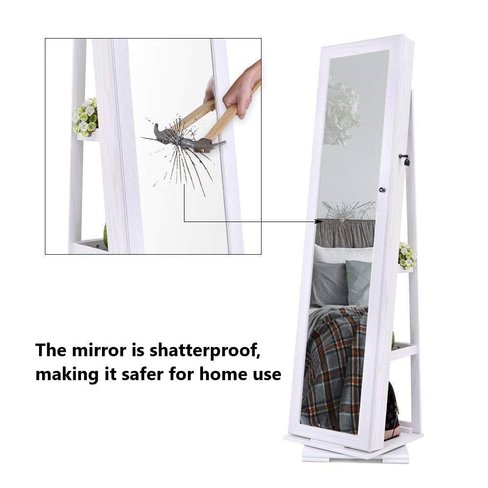 Woven Paths Adult Modern 360 Degree Rotatable Jewelry Armoire with Free-Standing Mirror, White