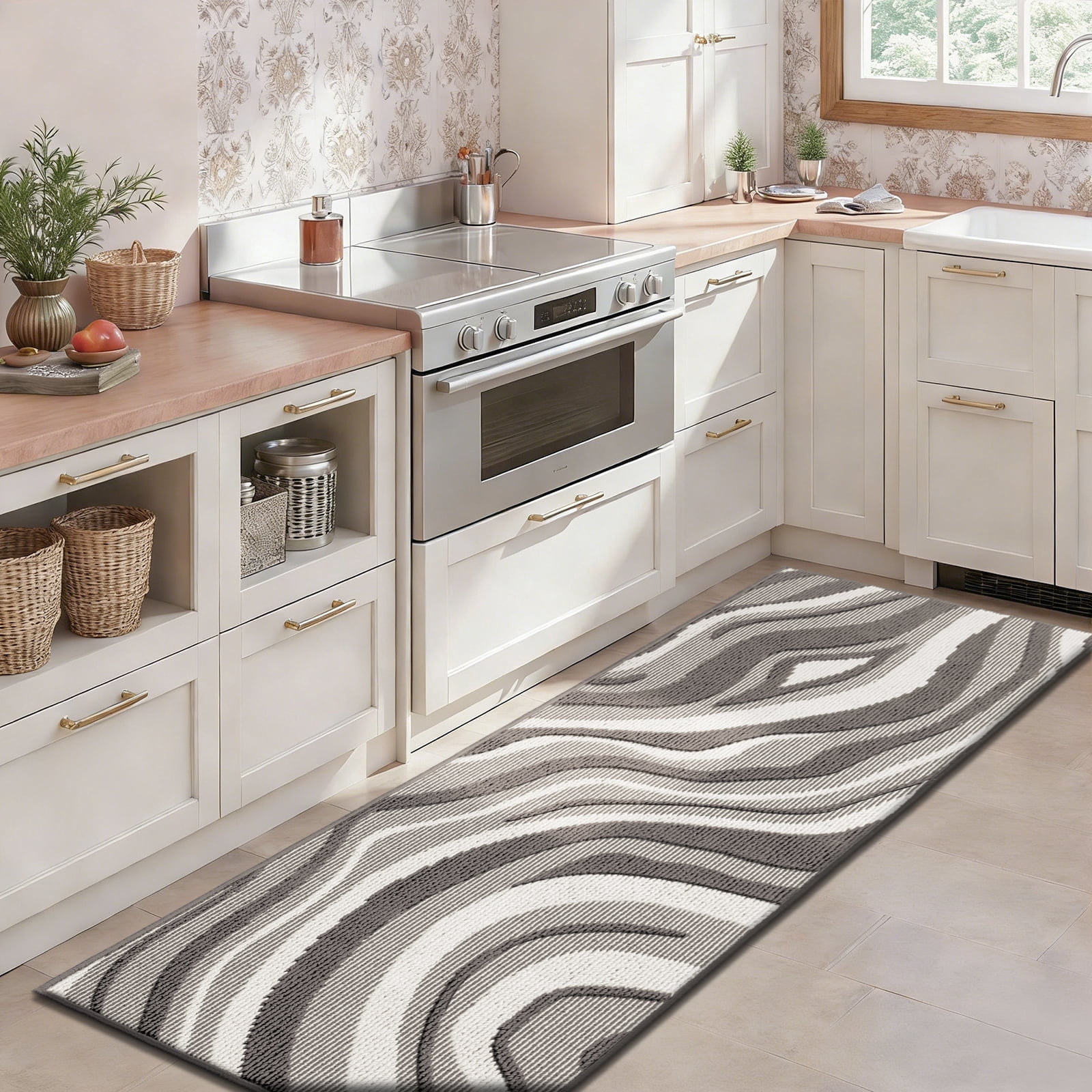 Runner Rugs for Hallway, Yamaziot 2'x6' Abstract Rug Carpet, Washable Non Slip Floor Mat for Kitchen Laundry Room Entryway, Modern Gray
