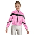 thumbnail image 3 of Alvivi Kids Girls Shiny Metallic Long Sleeve Zipper Bomber Jacket Rave Party Coat Outerwear Pink 14, 3 of 7