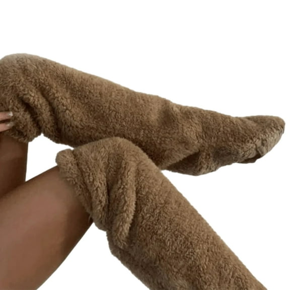 ZYHARUKO Plush Slipper Stockings Furry Long Leg Warmers For Women Men Over The Knee High Fuzzy Socks Winter Home Sleeping Socks