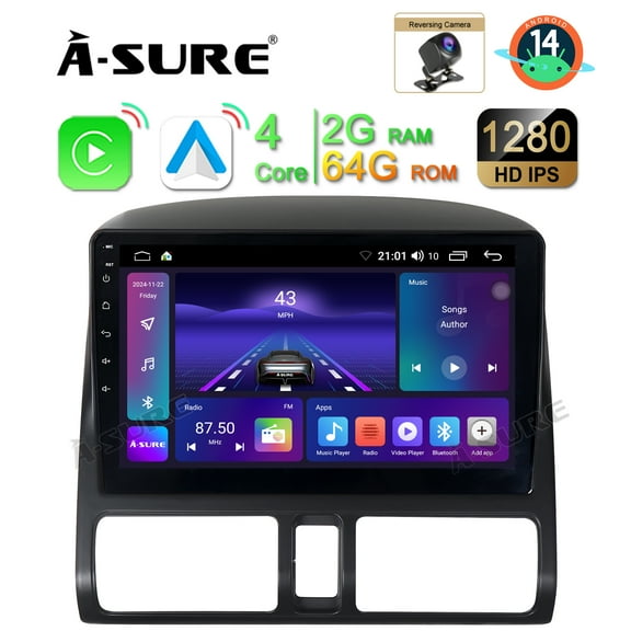 Android 14 Car Radio 2 64GB Stereo for Honda CR-V/CRV II 2002-2006 with Wireless CarPlay/Android Auto/GPS Navi/Wi-Fi/BT 5.0/DSP/SWC/Backup Camera