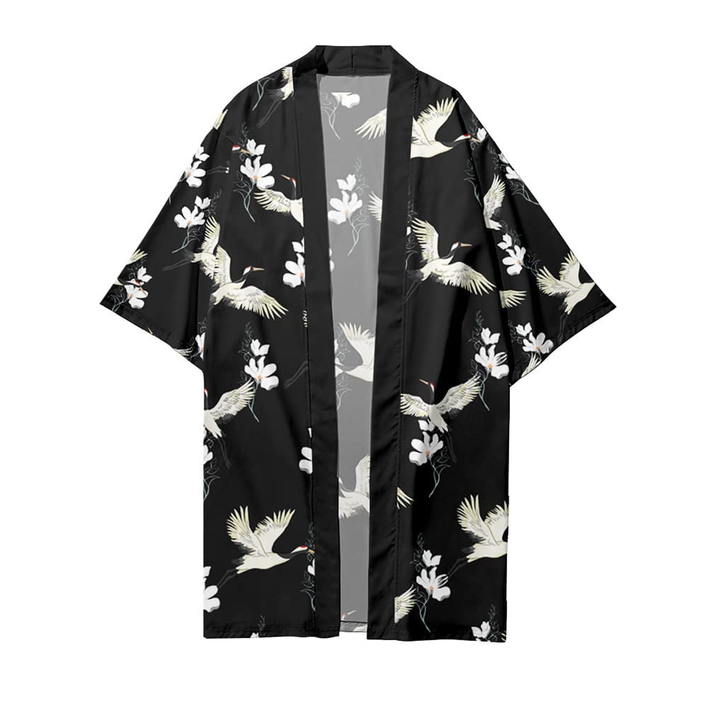 HAORUN Men Japanese Long Bathrobe Kimono Coat Loose Yukata Outwear Tops ...