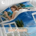thumbnail image 4 of Blue Sky Sandy Beach Bedding Duvet Cover Set King Size 4 Pieces Coconut Trees Windows View Bedding Set with Zipper Closure, 1 Comforter Cover 92x106 Inches 1 Flat Sheet & 2 Pillow Cases, 4 of 7