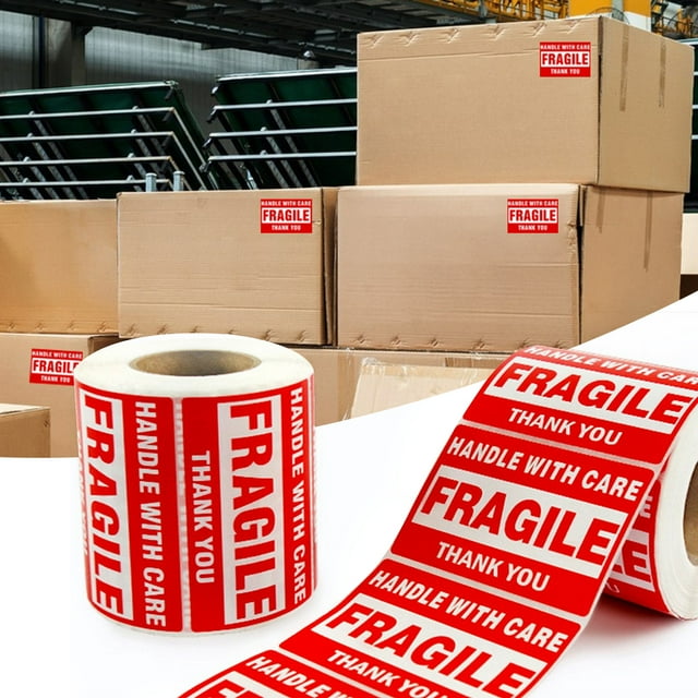 Lubelski 500Pcs/Roll Fragile Label Sticker Red White Handle with Care Fragile Thank You Self-adhesive Rectangle Package Box Shipping Warning Decal Kit