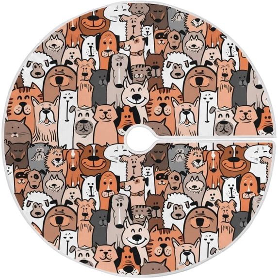 FMSHPON Doodle DogsCats Xmas Christmas Tree Skirt Stand Mat for Holiday Party Decoration Indoor Outdoor 48 inches