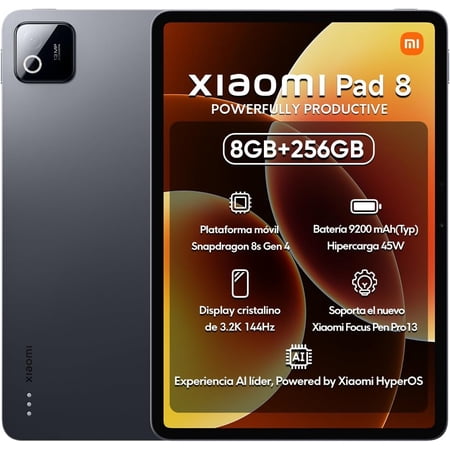 XIAOMI Pad 8 Ai WiFi Version Global No Calls or Text 11.2 inches 3.2K 144Hz 9200mAh Four Speakers 13 Mp Model 25097RP43G Gray, 256GB + 8GB