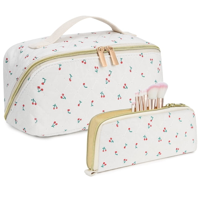 Neceser Maquillaje Floral 2 Piezas Portátil Gran Capacidad Pil Algodón (C)