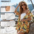 thumbnail image 6 of FKEKYI 2 Piece Short Set for Women Summer Shirt Top & Shorts with Elastic Waist Retro Daisy Flower Print Soft Casual Loungewear Resort Wear Ladies Vacation Outfits, L, 6 of 7