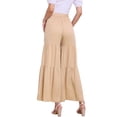 thumbnail image 3 of Pantalones Boho para Mujer INSPIRE CHIC con Cintura Alta Elástica y Volantes, Pantalones Palazzo de Pierna Ancha Chic en Color Caqui Claro M, 3 of 6