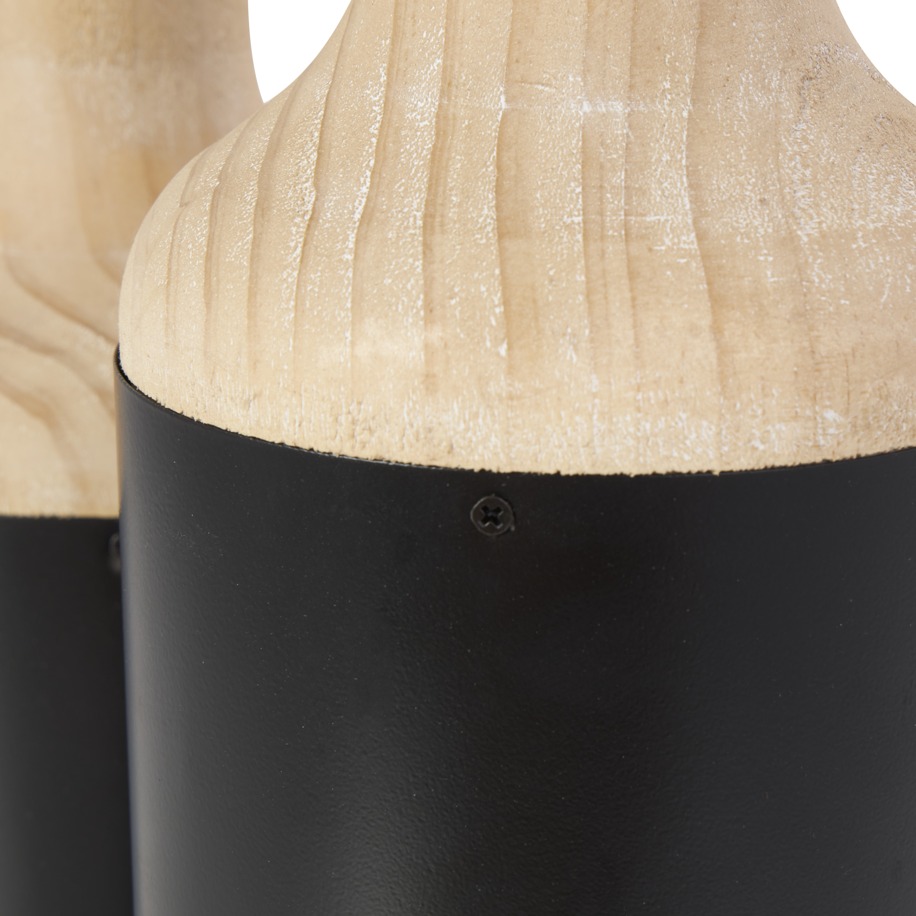 DecMode 12", 10"H Colorblock Black Wood Vase with Light Brown Wood Tops, Set of 2