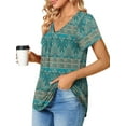 thumbnail image 3 of MOSHU T-shirts for Women Pleated Printed Short Sleeve Tunice Tops V Neck Summer Womens Shirts, 3 of 6
