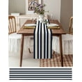 thumbnail image 3 of ERUNPONLY Khaki Navy Blue Striped Table Runner - 108 Inch Long Farmhouse Abstract Lines Art Cotton and Linen Blended Dress Scarves Farmhouse Table Runner for Kitchen Dining, Coffee Table, 13"x108", 3 of 8