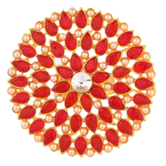 Efulgenz Indian Jewelry Antique Round Faux Pearl Crystal Kundan Bollywood Adjustable Big Ring Finger for Women, Red