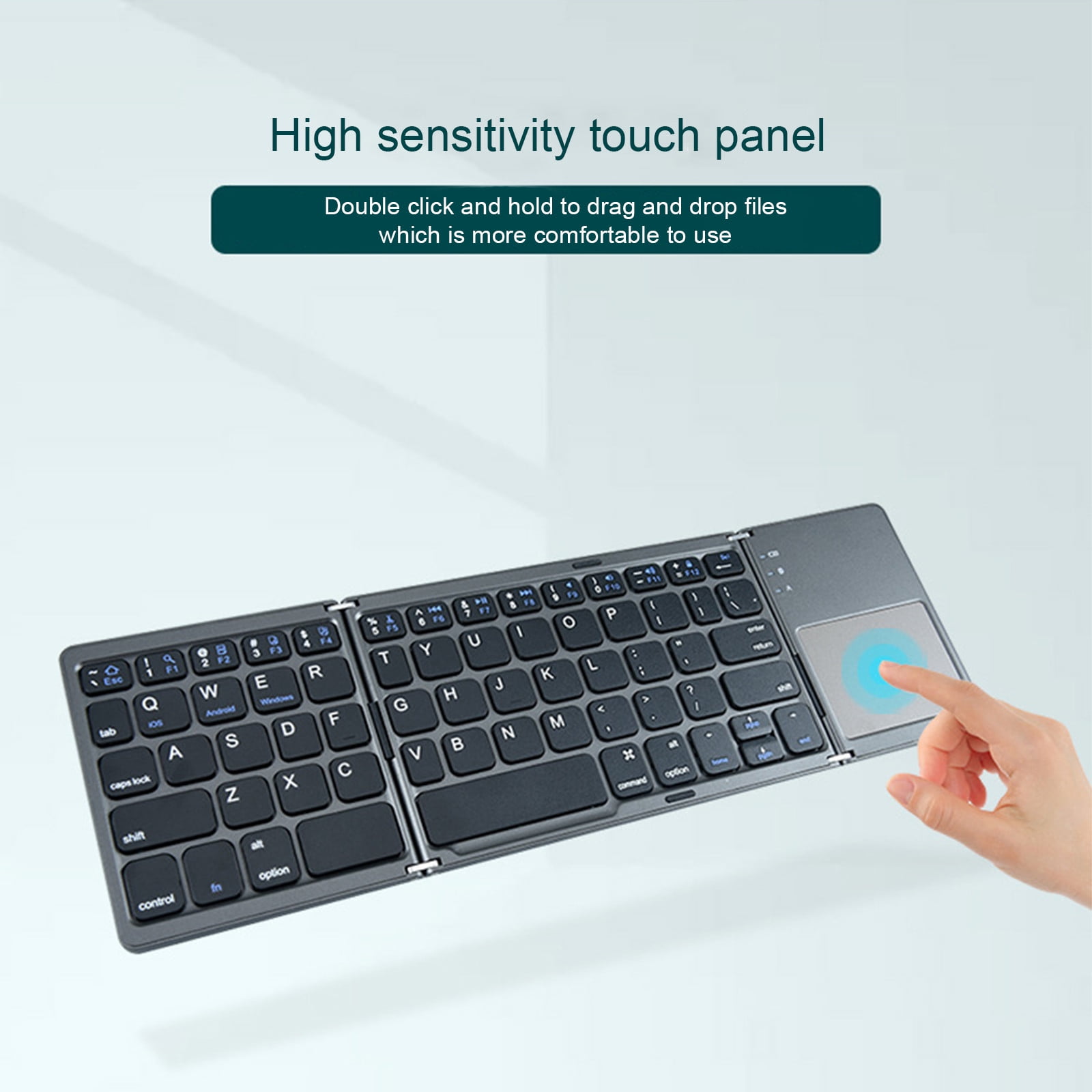 Blasgw Foldable Bluetooth Keyboard Portable BT Wireless Keyboard With Touchpad For Android PC Tablet Black
