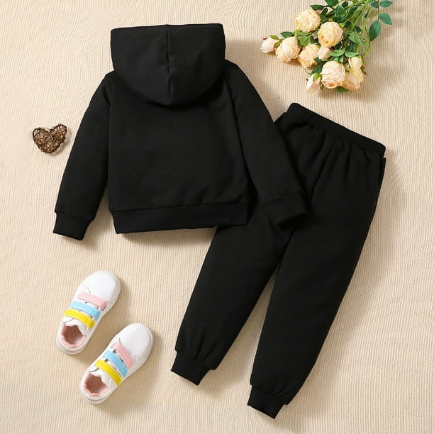 Gibobby Conjunto con capucha para nino Ropa para bebe nino o nina Unisex chandal solido de manga larga con capucha de lana calida conjunto de trajes Negro 18 24 Meses Walmart en linea