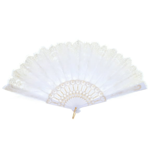 Uxcell Feather Hand Fan White Vintage Folding Fan  Feather Fan Handheld for Dancing Decoration
